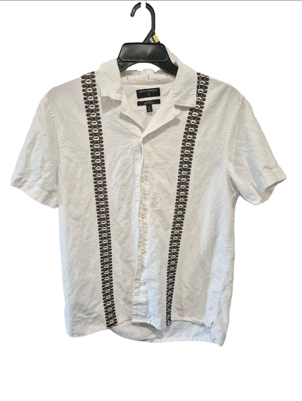 Banana Republic Men's Medium White Embroidered Linen Blend Resort Camp Shirt